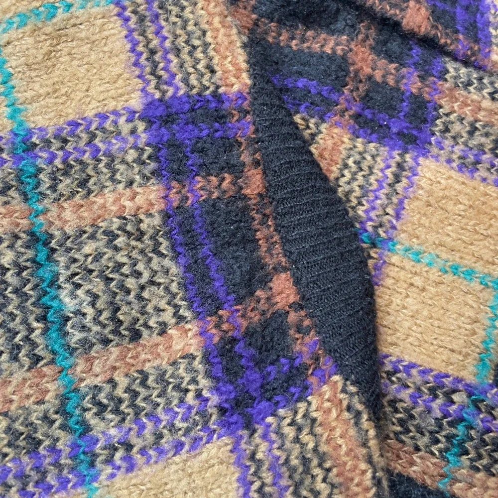 VTG 80s 90s Uno & Una Plaid Chunky Knit Cardigan‎ Sweater Purple Black Medium